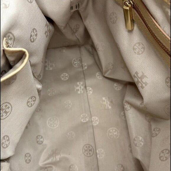 Tory Burch Robinson Tote Saffiano Leather Two Tone Beige Ivory Purse Crossbody - Picture 12 of 16